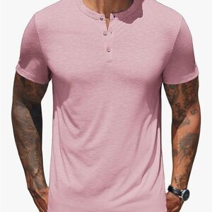 Men's Pink Henley Short Sleeve Shirt
